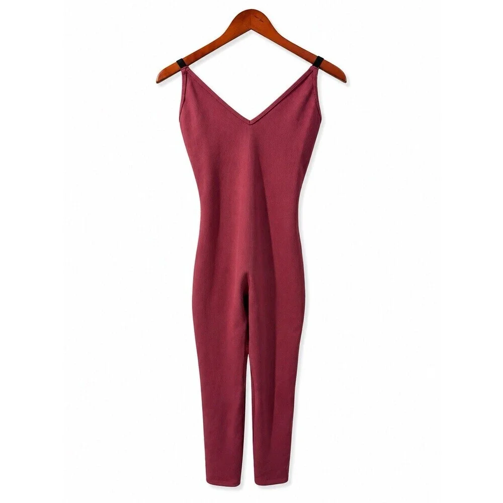 Nike JDI Plunge Back Ribbed Jumpsuit • Pink • Size Medium